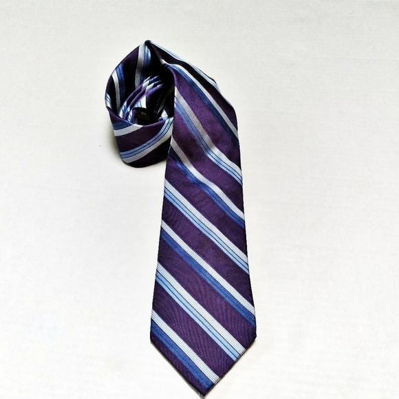 Michael Michael Kors Purple and Blue Striped 100% Silk Men's Necktie - Picture 1 of 6